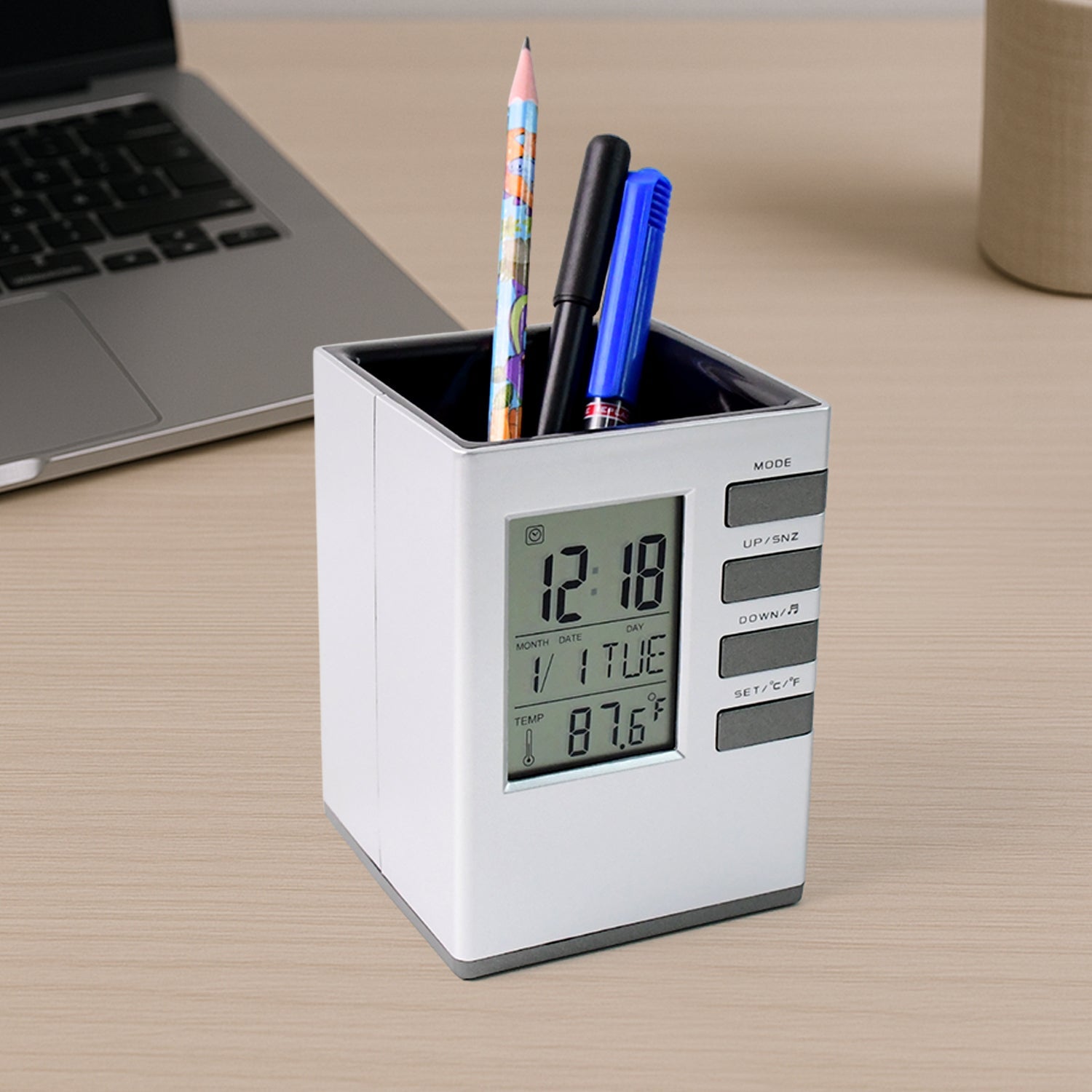Multifunction Cube Digital Desk Clock with Pen Holder (1 Pc) Multifunction Cube Digital Desk Clock with Pen Holder (1 Pc)